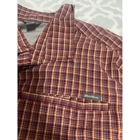 Eddie Bauer Mens 2XL Plaid Button Up Shirt Maroon Long Sleeve Roll Tab Utility - Picture 4 of 7